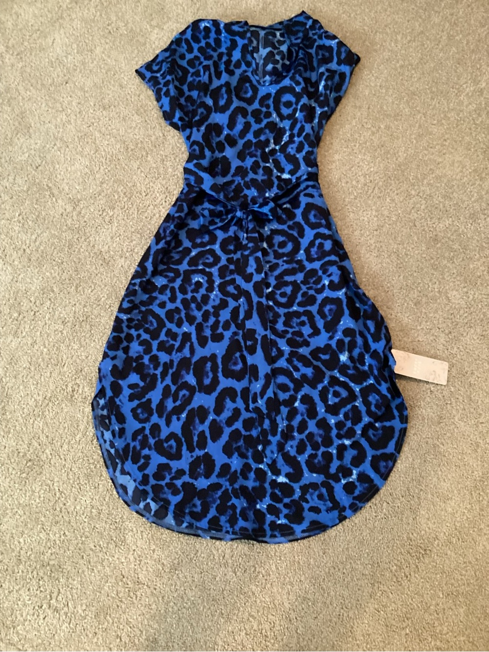 Blue and Black Leopard Print Midi Dress — Cinched Waist
